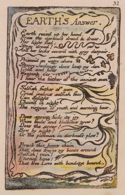 Lieder der Unschuld und der Erfahrung, Platte 32, Antwort der Erde (Bentley 31) von William Blake